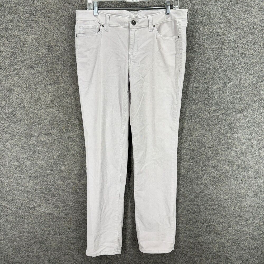 VS Pencil Pants Women 12 Gray Mid Rise Chino Corduroy Flat Front Pockets Casual